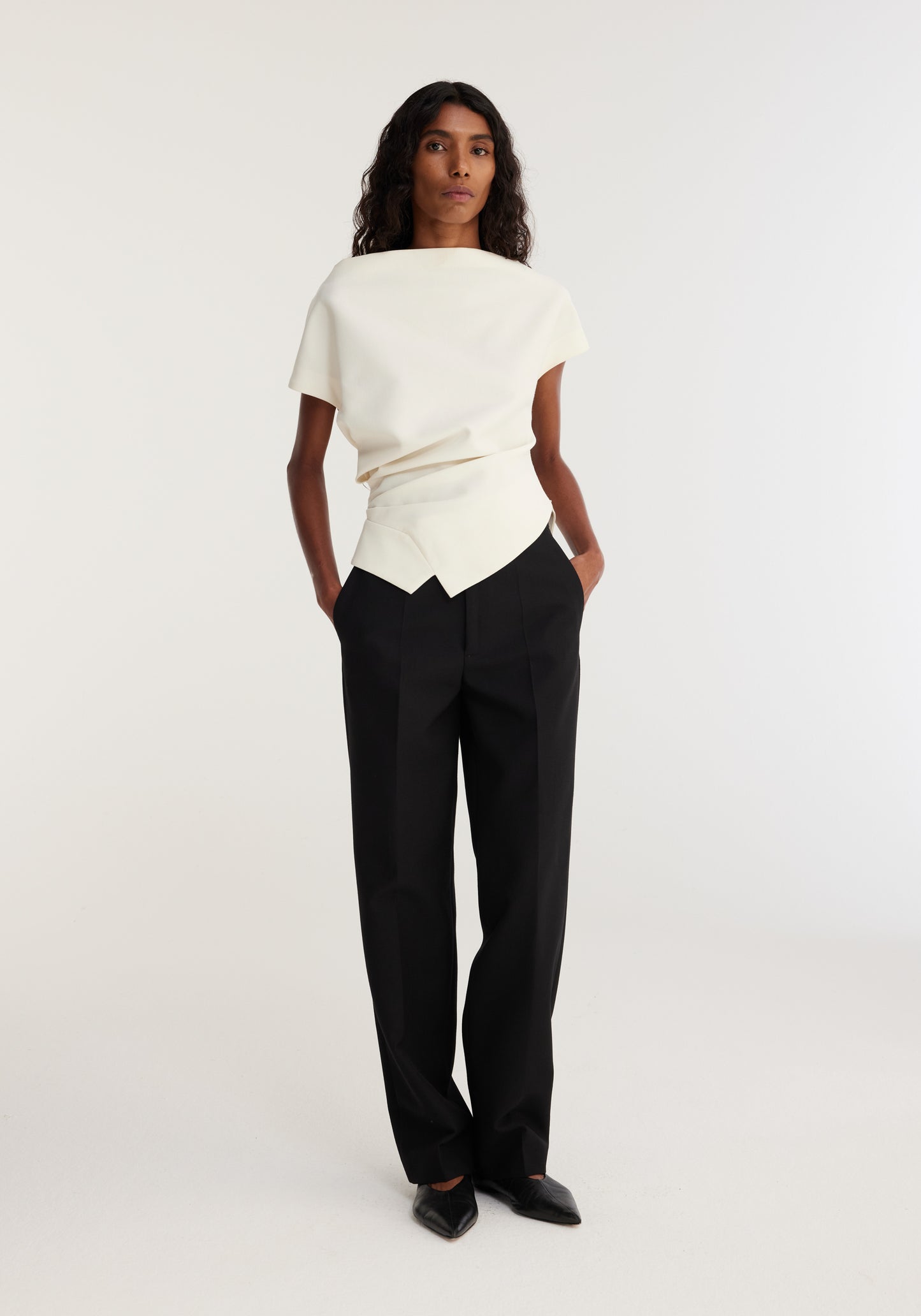 Draped Wool Lapel Top