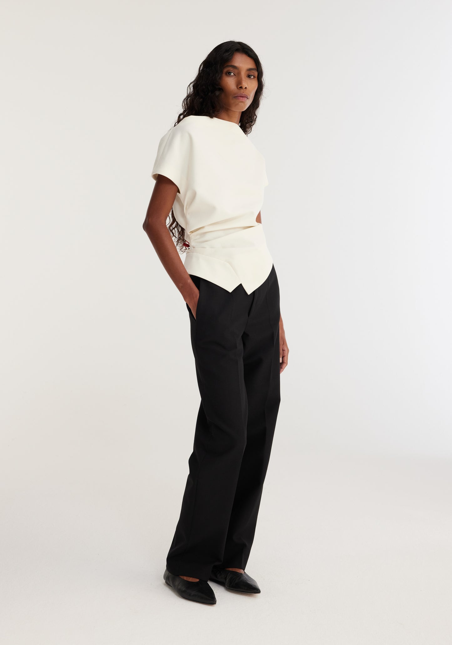 Draped Wool Lapel Top