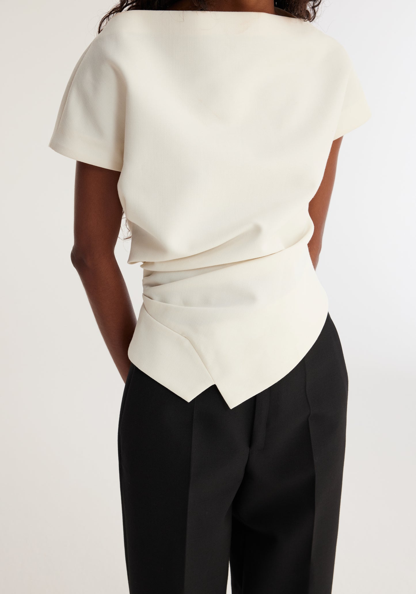 Draped Wool Lapel Top