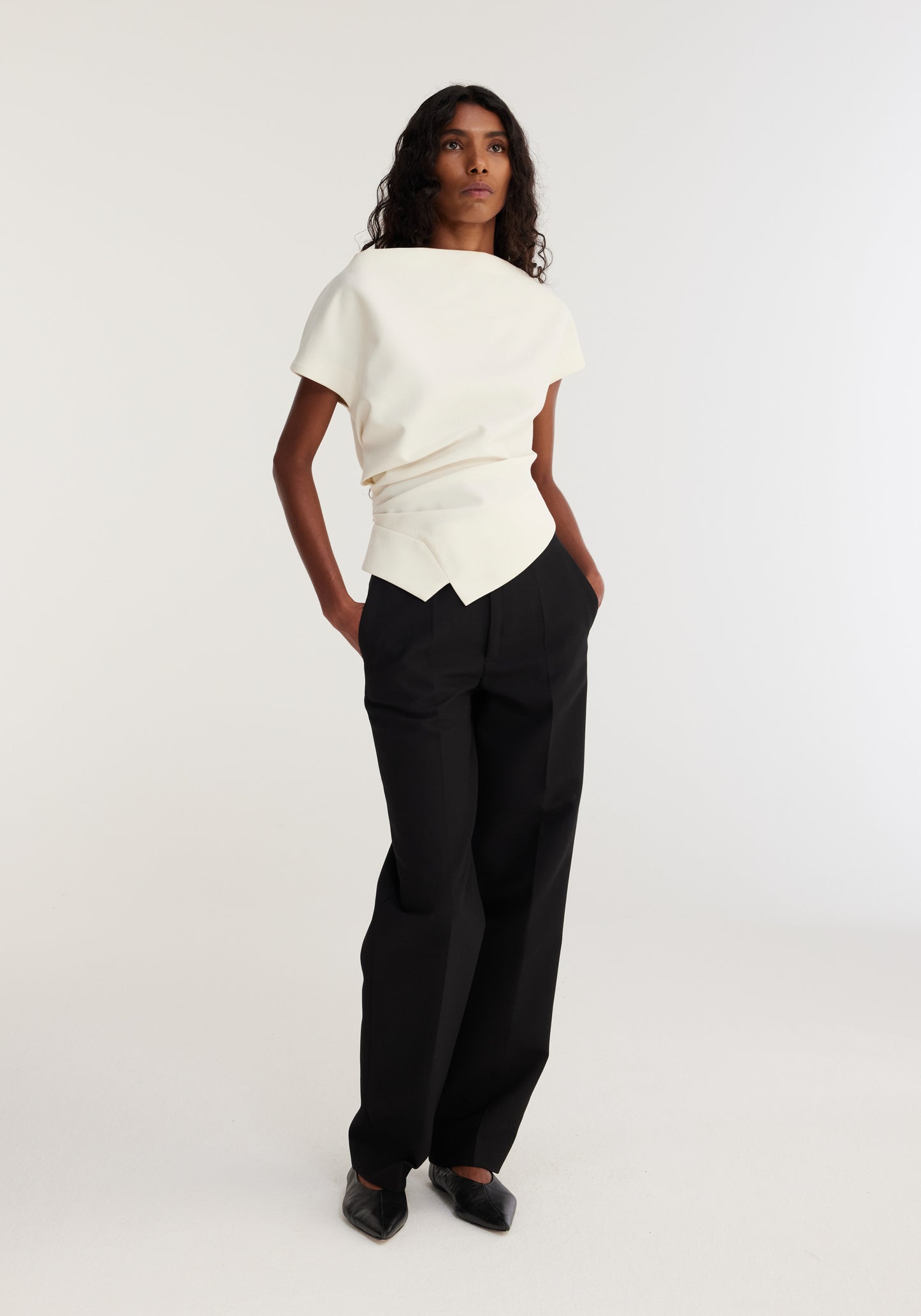 Draped Wool Lapel Top