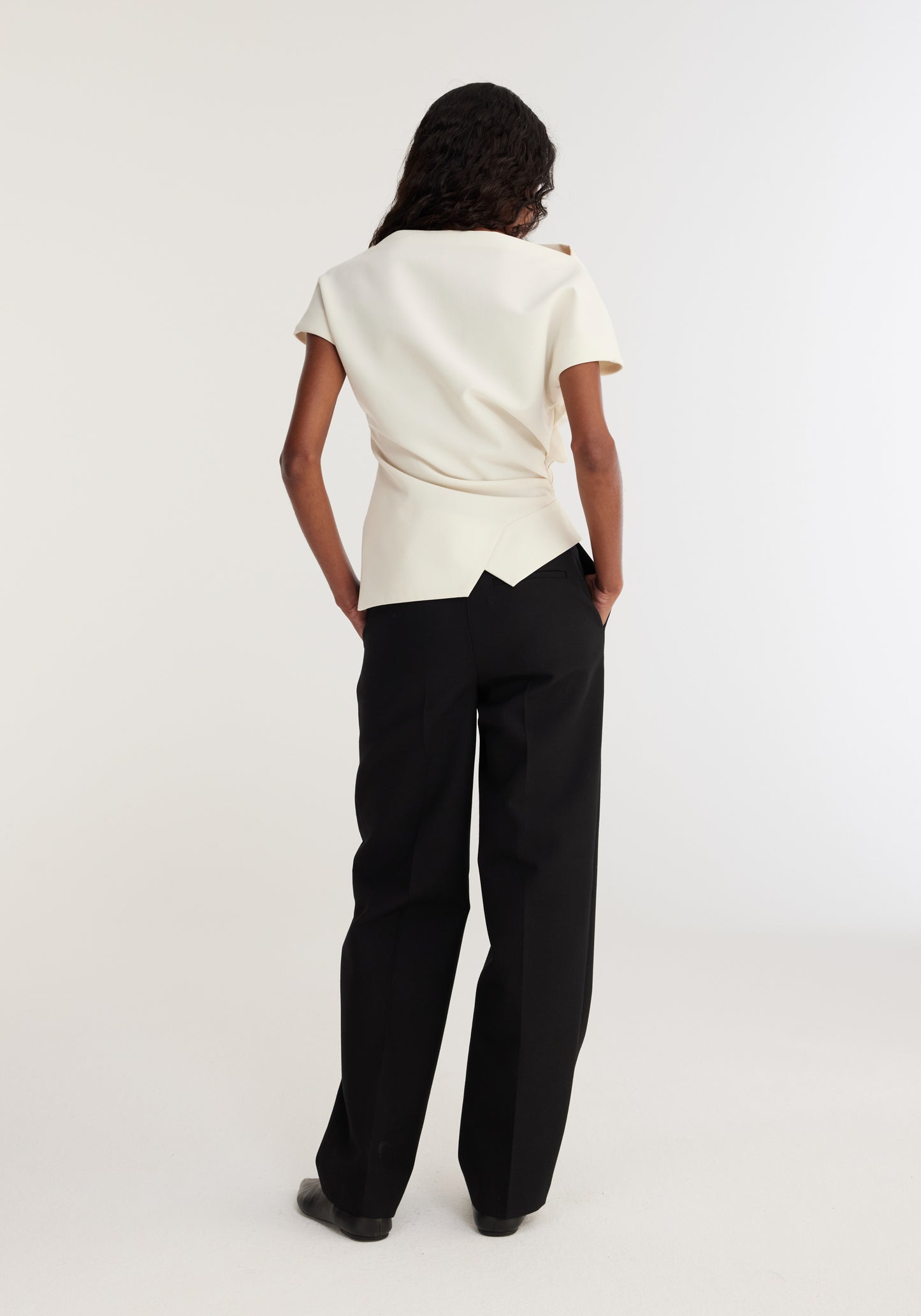 Draped Wool Lapel Top