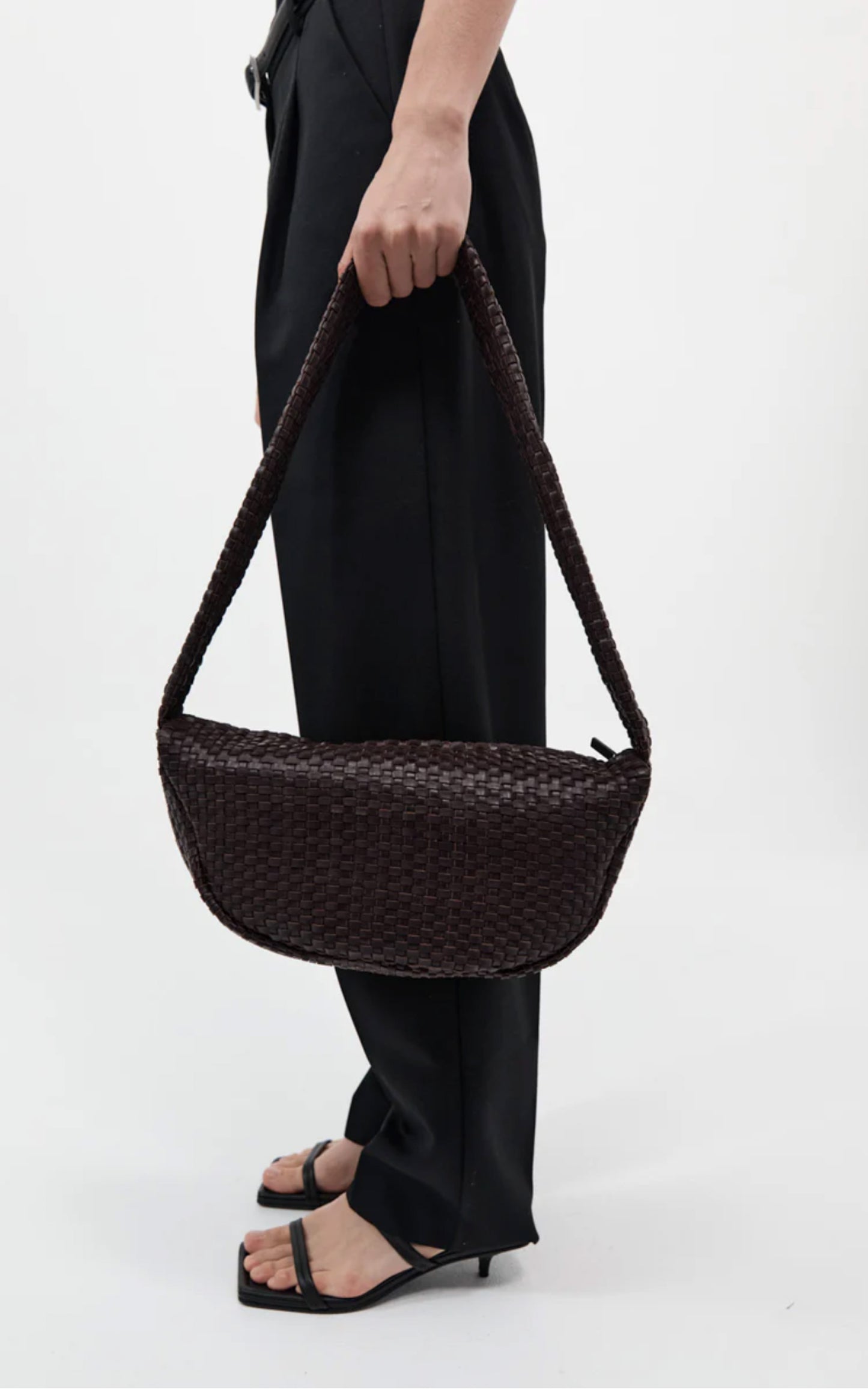 Woven CRESCENT Bag - Chocolate
