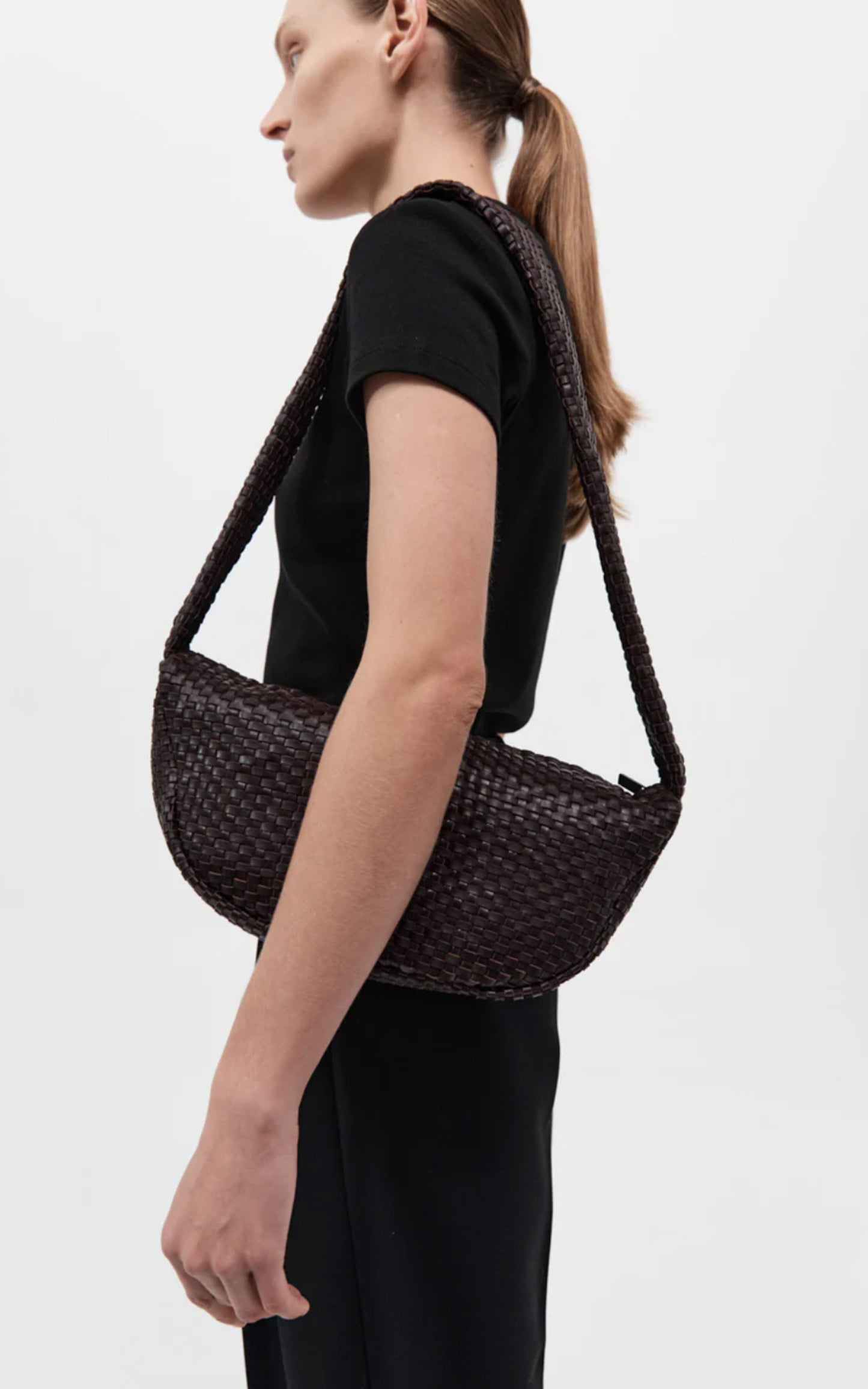 Woven CRESCENT Bag - Chocolate