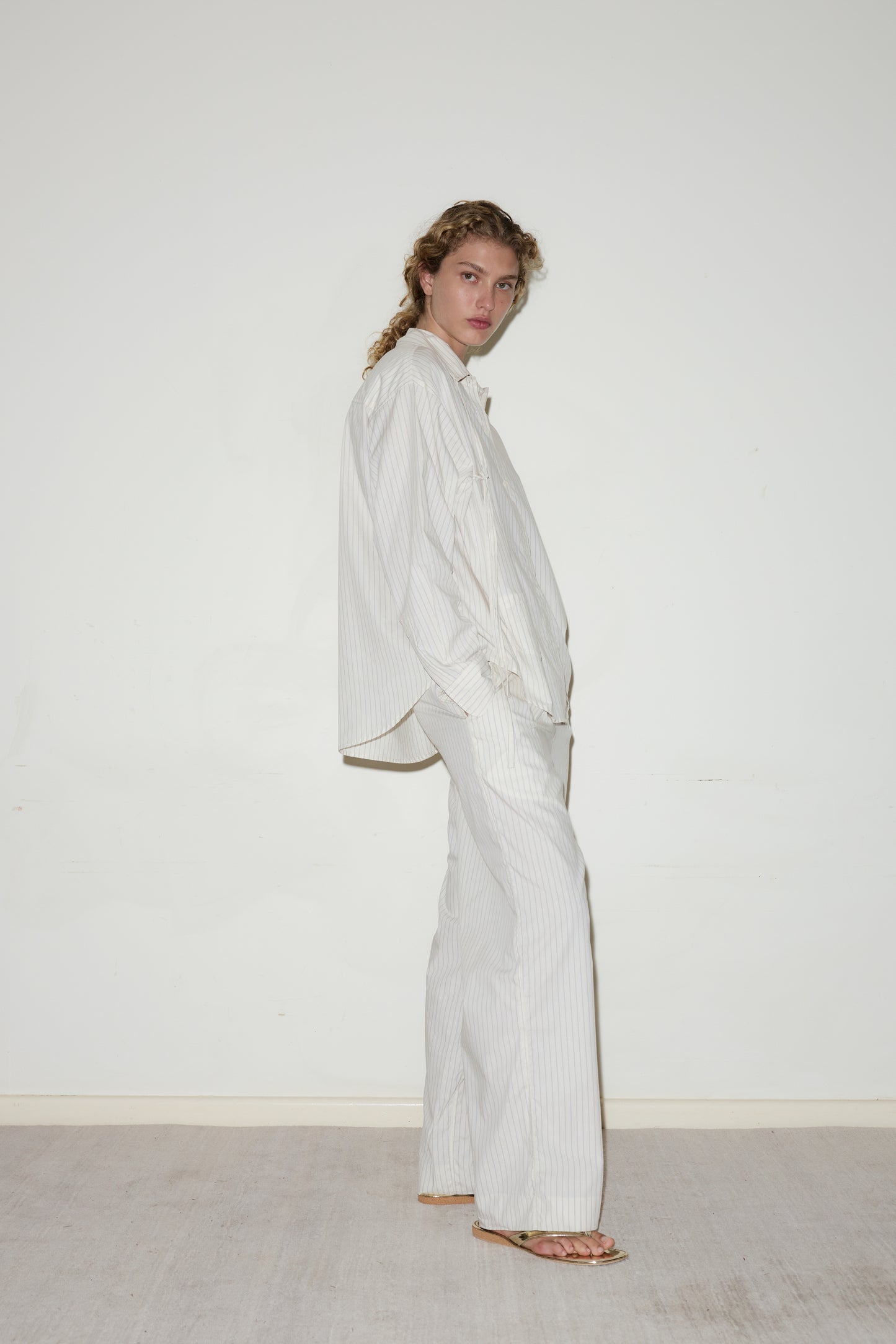 Twin BUTTON Pant - Pinstripe Cream