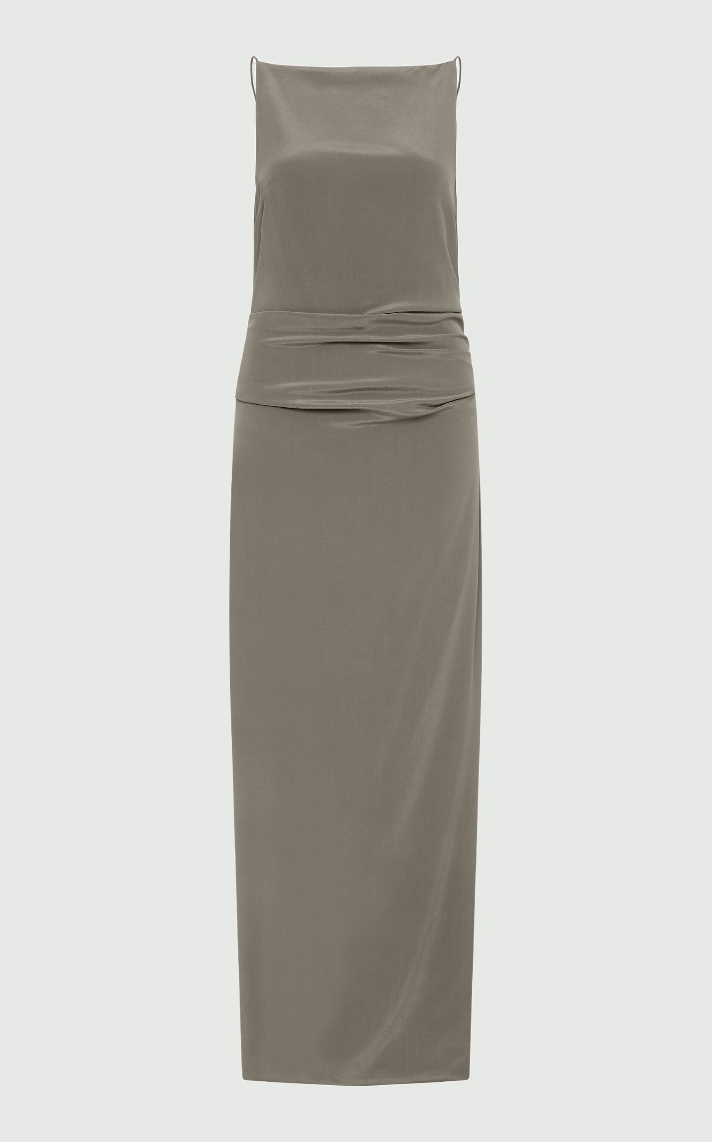 Smokey Olive Silk TUCK Dress