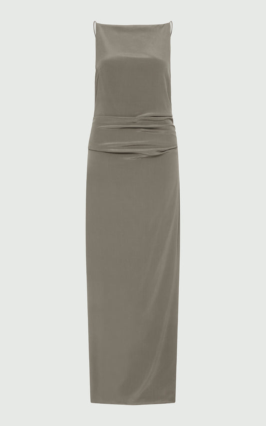 Smokey Olive Silk TUCK Dress