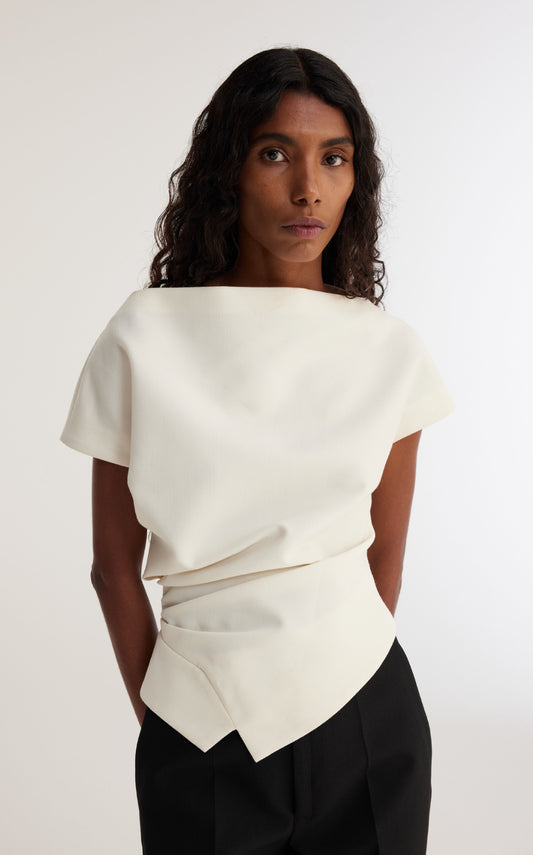 Draped Wool Lapel Top