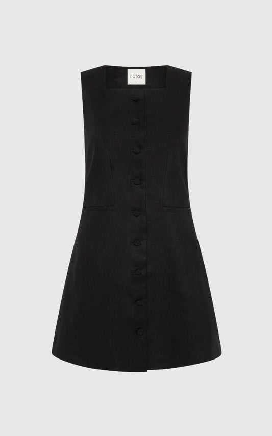 RIO Button Mini Dress - Black